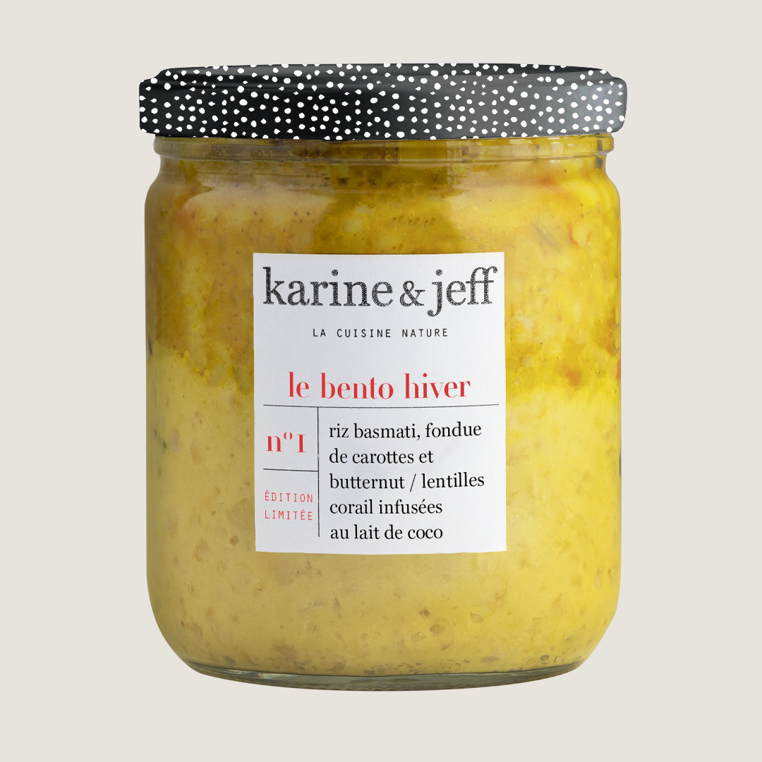 Arroz basmati, fondue de zanahoria y calabaza butternut / lentejas rojas infusionadas con leche de coco