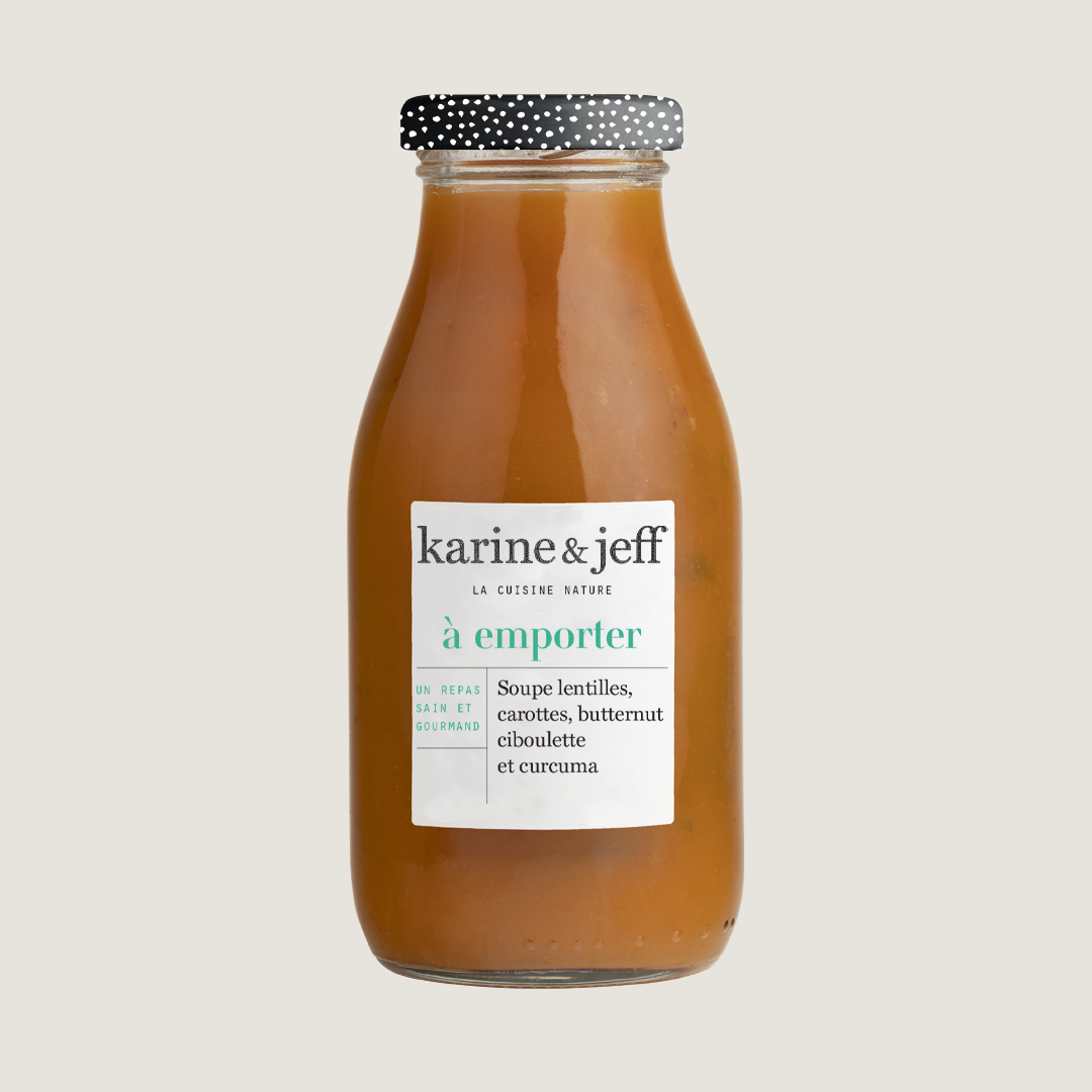 Sopa de lentejas, zanahoria, calabaza butternut, cebollino y cúrcuma 0,25 L